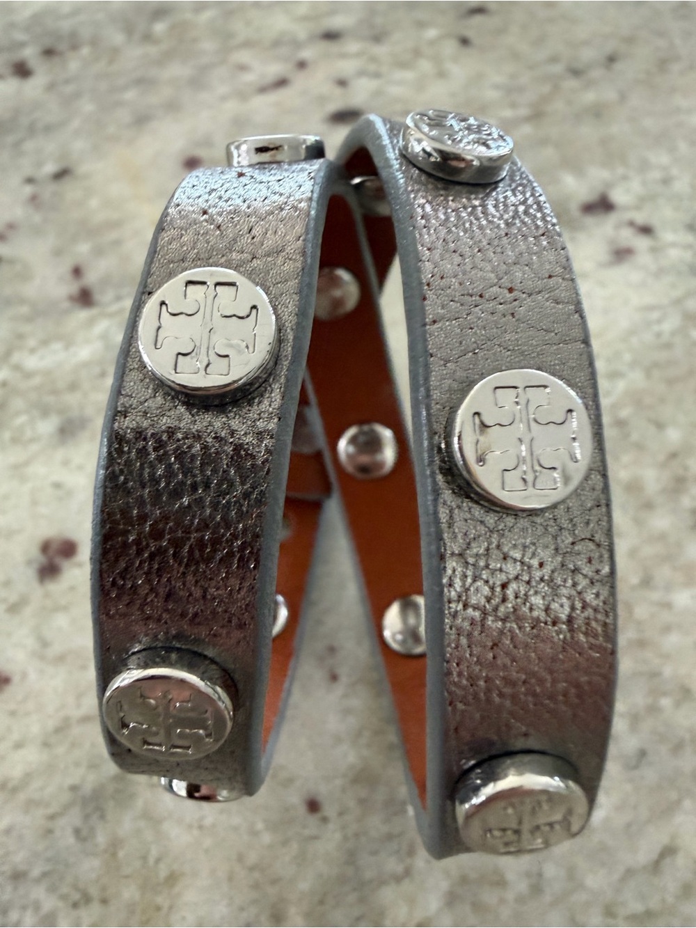 Tory Burch Silver Metallic Wrap Bracelet with Silver Studs